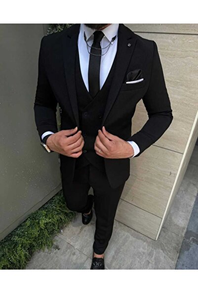 Tempee Slim Fit Yelekli Takım Elbise (Kravat & Yaka Süsü hediyeli)