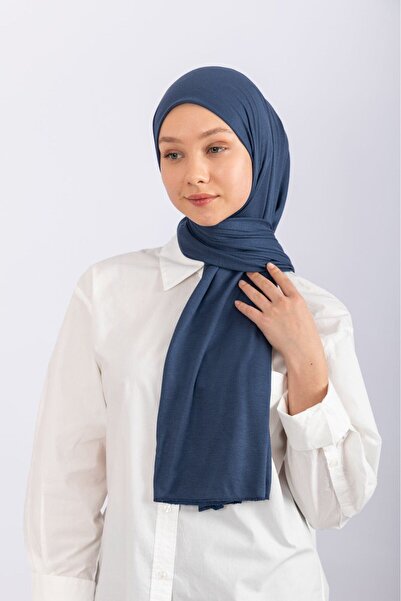 hijabchi Χτενισμένο βαμβακερό σάλι Τζέρσεϊ - Midnight Blue