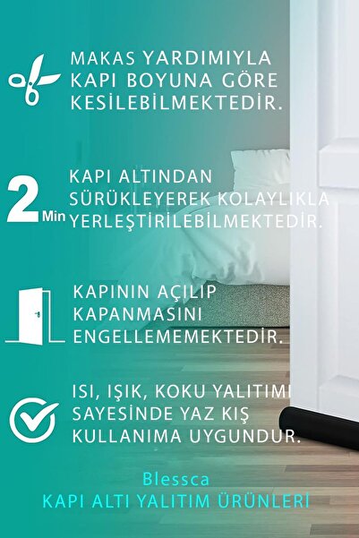 Blessca 4 Adet Kapı Altı Rüzgar Önleyici Süngeri Koruması Isı Yalıtım Rüzgarlık Toz Soğuk Sünger Stoper