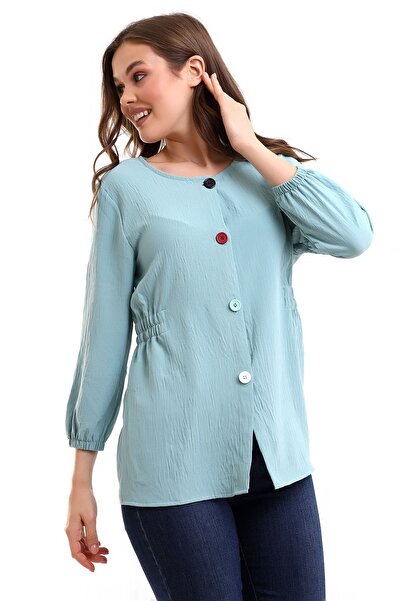 akgül giyim New Season Summer Button Detailed Green Blouse Model