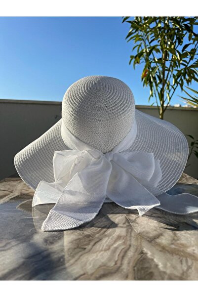 GÖZDE ŞAPKA ARKASI ÇİFT KURDELELİ KADIN HASIR ŞAPKA