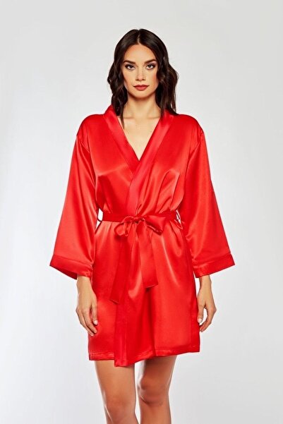 Pina Crveni svilenkasti satenski kućni ogrtač kimono