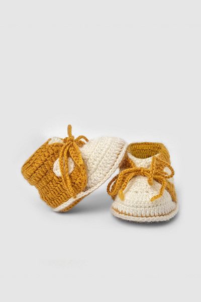 Totzee Lace Up Booties Ecru & Mustard Yellow