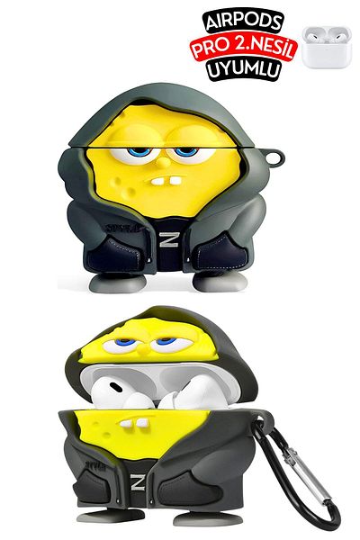 EWEC Pro 2Generation Compatible Hoodie Design Cute Clasp Protective Headphone Case with Sunger Bob Figure