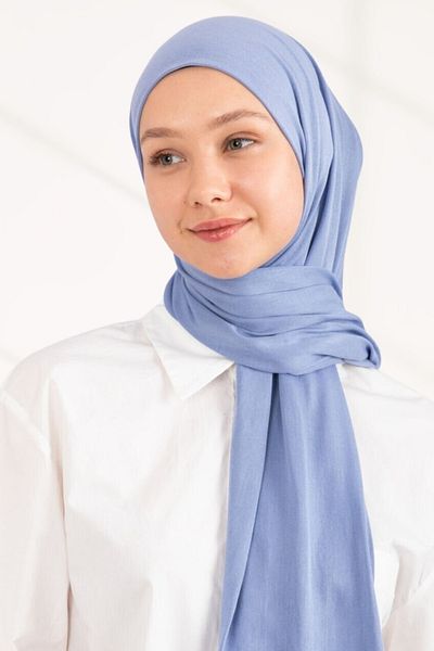 hijabchi Şal din Jersey din Bumbac Pieptănat - Albastru Denim