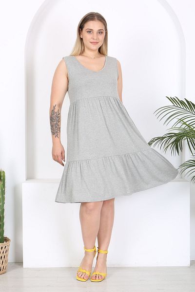 Madwilo Γκρι Melange Plus Size Layered Loose Γυναικείο Φόρεμα