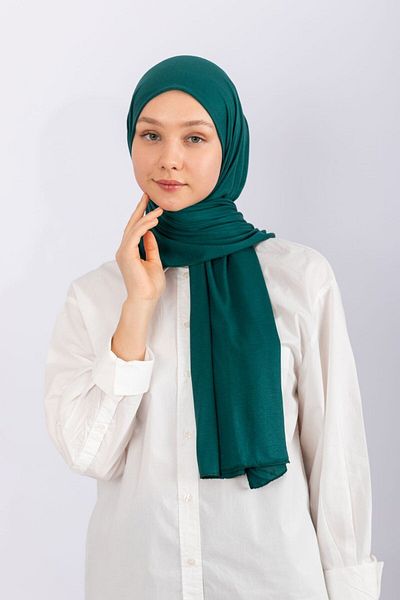 hijabchi Χτενισμένο βαμβακερό σάλι Τζέρσεϊ - Σμαραγδένιο Πράσινο