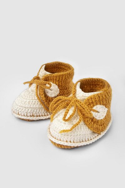 Totzee Lace Up Booties Ecru & Mustard Yellow