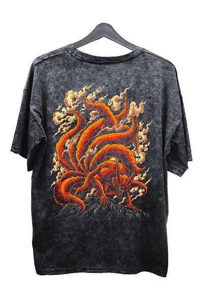 Fuddy Moda Tricou unisex vintage cu imprimeu pe spate Naruto Kurama Ex2 - Tricou anime lavabil supradimensionat