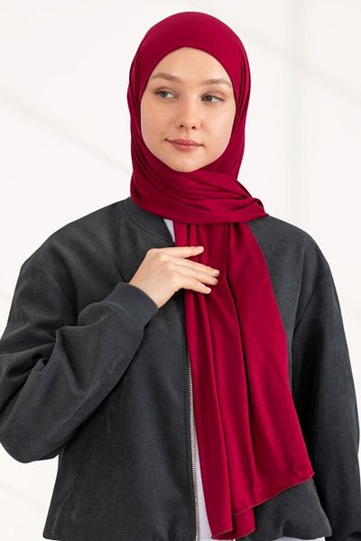 hijabchi Χτενισμένο βαμβακερό σάλι Τζέρσεϊ - Ανοιχτό μπορντό