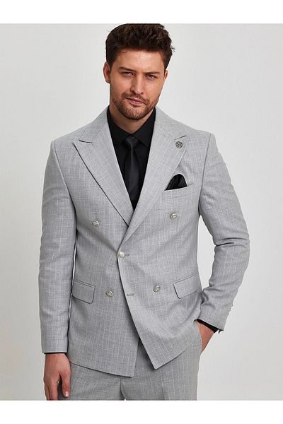 Terziayhan Tailor Ayhan gray color slimfit striped double-breasted suit