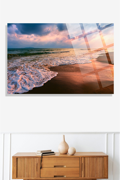 TAULART Peisaj de apus de soare pe plaja 4mm Tabla de sticlă de înaltă defini...