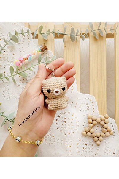 ilmekhobievi Amigurumi Sevimli Ayı Anahtarlık- Organic Oyuncak Bej 6cm (1 Ade...