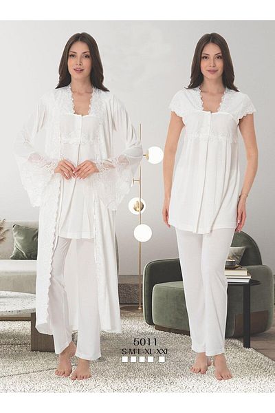 Lohussa Ecru Women's Pajama Set - Princess Sleeves, Lace, Pregnant Maternity, Effort Morning Gowns