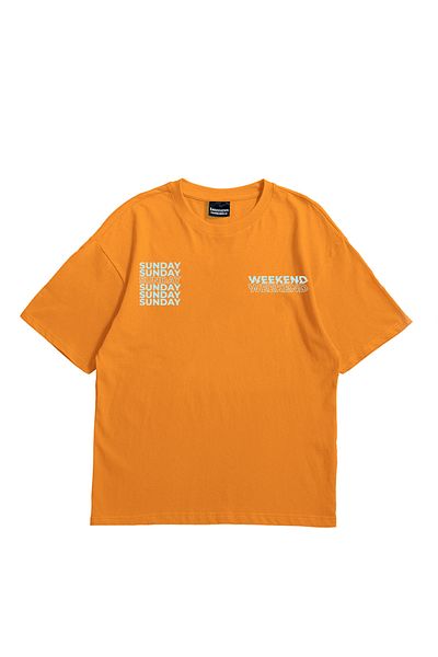 Eazy Co Eazy Orange Weekend Unisex Oversize εμπριμέ κοντομάνικο μπλουζάκι