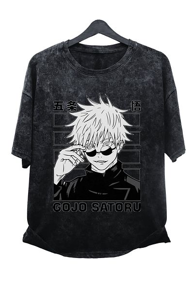 Fuddy Moda Μπλουζάκι JJK Gojo Satoru EX2 Oversize με στάμπα - Unisex Anime Vintage T-Shirt