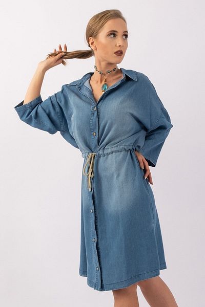 Bold & Young Rochie de damă Lyocel Denim cu mâneci Britli cu cordon