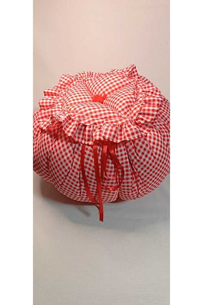 YS HOME TEKSTİL Red Piti Checkered Digital Printed Parsley - Cushion