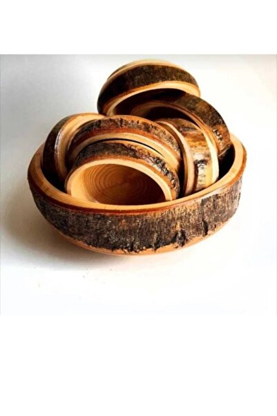 DDHANDMADE Omhome Ahşap Çerezlik 7'li Set- Kabuklu Doğal Ahşap Çerez Takımı A...