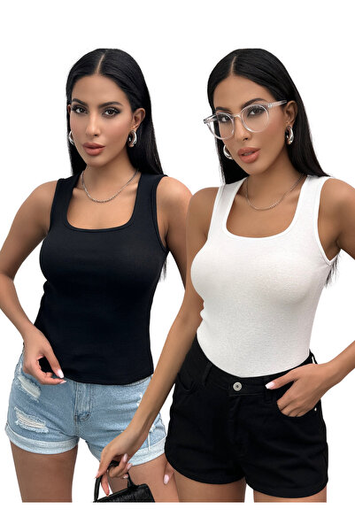 Chicup Bluză tricotată pentru femei alb-negru - pachet de 2, bretele largi, n...