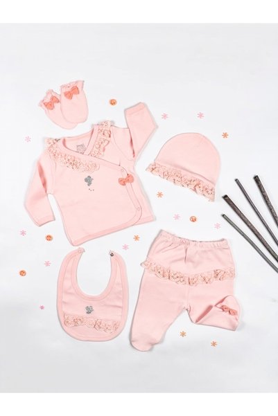 Bebelove Kız Bebek Kelebek Butterfly Güpür Dantel Ve Fiyonklu 5 Li Zıbın Set Hastane Çıkış Seti