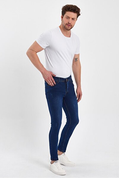 yakamor Чоловічі джинси Slim Fit з деталями з каменю та блискавкою