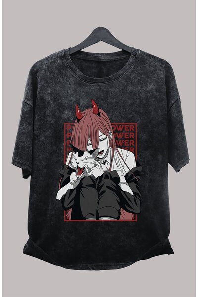 Fuddy Moda Tricou retro unisex oversize Chainsaw Man Power Printed