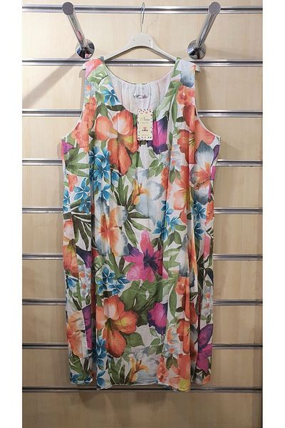 Park Moda 51017 - Φαρδιά κοπή και αμάνικο φλοράλ στάμπα βαμβακερό φόρεμα
