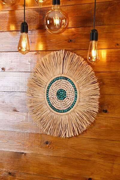bh bohem handmade Bohem Handmade El Yapımı Ahşap Boncuklu Rafya Dekor D003