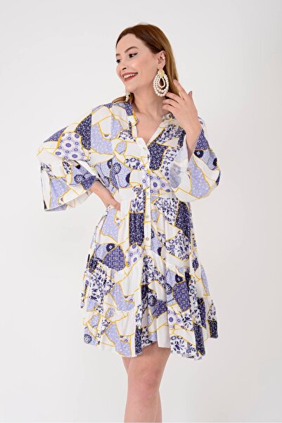 Hazinedan Автентична жіноча сукня - з ґудзиками, коміром-стійкою, коротка