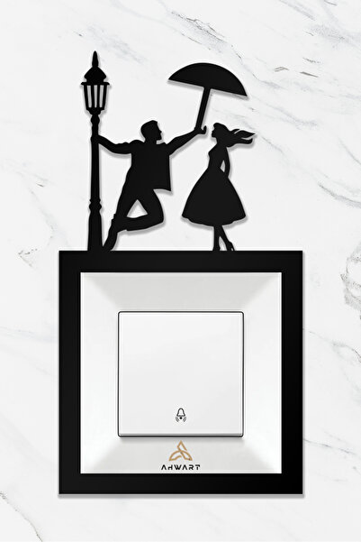 AHWART Şemsiyeli Sevgili Konseptli Ahşap Priz Çerçevesi, Dekoratif Priz ve Anahtar Çerçevesi