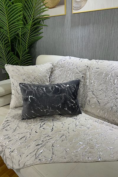 Paris Life Rabbit Printed Plush Sofa Cover and Shawl - Cream Color