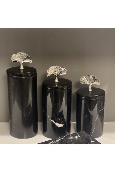 ege gross Decorative Black Marble 3-Piece Spice Bowl Sugar Bowl Jar Set