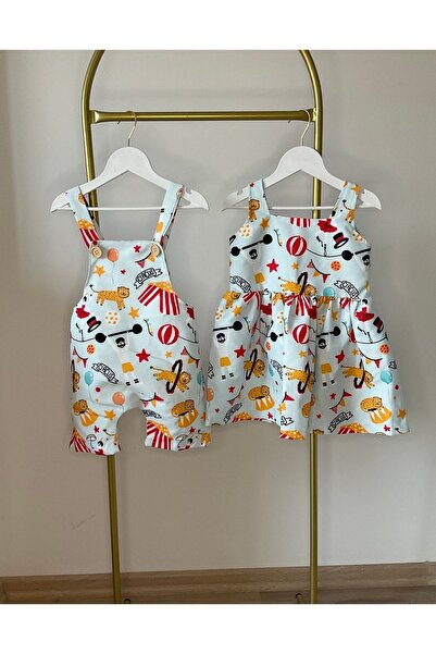 BeeMyBaby Sirk Ve Karnaval Temalı Mavi Renk Askılı Erkek Çocuk Tulum