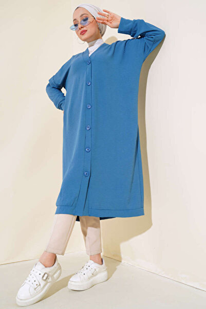 Zilan Koluş Design Düğmeli V Yaka Aerobin Uzun Hırka