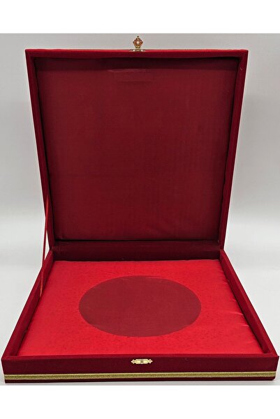 Ufuk Kadife Kutu 30cm Çini Ve Porselen Kırmızı Tabak Kutusu