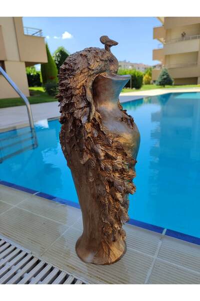 BilgeCe hoMe Tavus kuşlu vazo, Tavus kuşlu modelli büyük vazo, Polyester Heykel