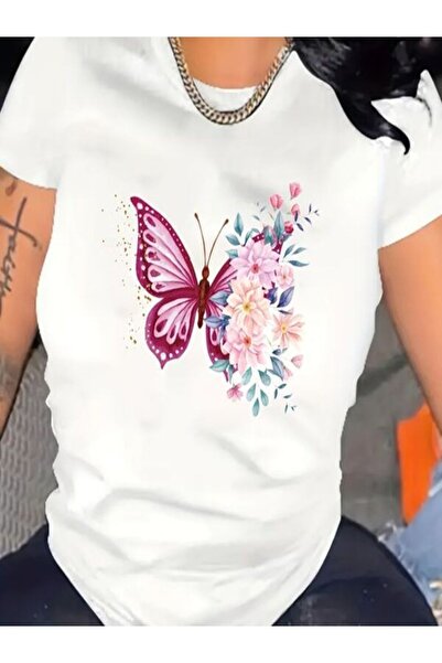 classy moda Tricou oversize cu imprimeu alb - decolteu, mânecă scurtă