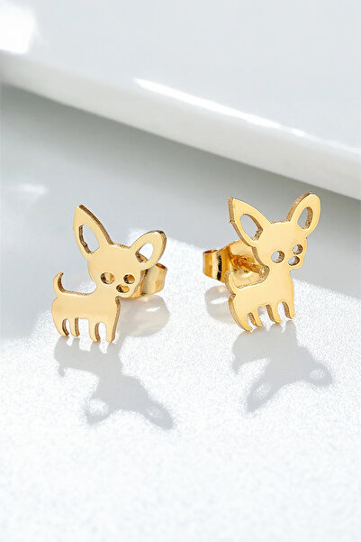 Santalio Gold Color Stainless Steel Mini Chihuahua Dog Earrings