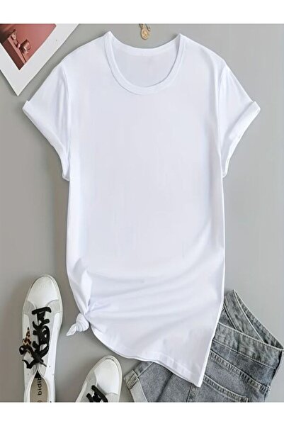 CLASSY.MODA Λευκό μπλουζάκι Oversize Single Jersey - Crew Neck, κοντό μανίκι