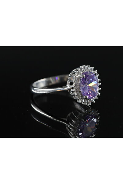 Gezer Kuyumculuk Oval Taşlı Lila Renk Gümüş Yüzük, 925 Ayar Gümüş Yüzük, Oval...