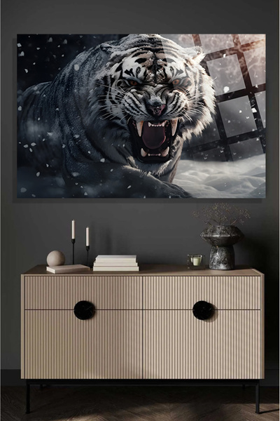 TAULART Görkemli Kaplan 4mm Lüks Kırılmaz Temperli Yüksek Çözünürlüklü Cam Tablo