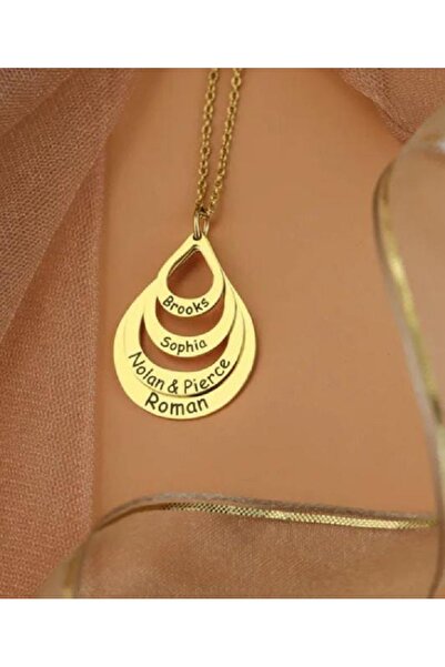 Gold Garden Çelik takı,İsimli damla kolye,Aile kolyesi,isimli çelik kolye,doğ...