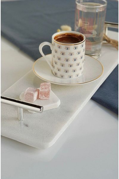 ege gross Natural White Marble Long Tray Presentation and Serving Plate