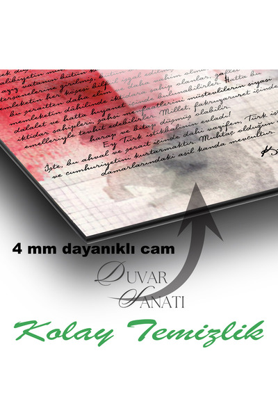 duvarsanatı Atatürk İstiklal Marşı ve Gençliğe Hitabe Üçlü Set Cam Tablo, Modern Ofis Hediyelik Büyük Tablo