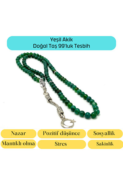 YILDIZ DOĞAL TAŞ Sertifikalı Yeşil Akik 6mm 99luk Doğal Taş Tesbih