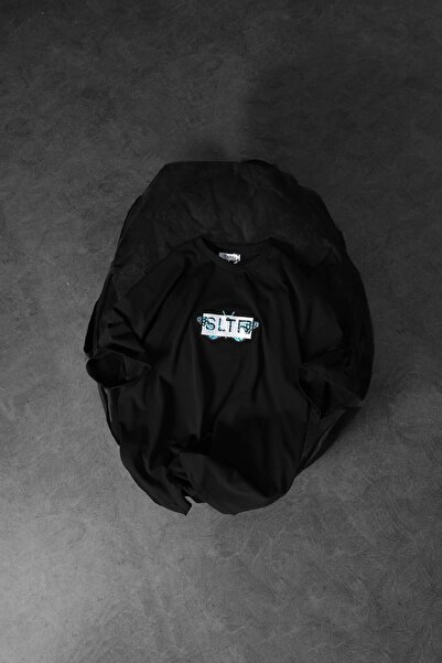 Slatra Men's Black Embroidered Oversize T-Shirt - SLTR Buttefly Full