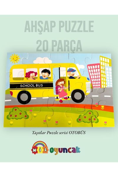 niloyuncak Büyük Boy Ahşap Puzzle Otobüs ithal