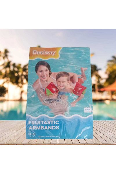 BESTWAY Red Fruit Patterned Children's Inflatable Sleeve - 23x15 cm, 3-6 YEARS