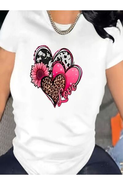 classy moda Tricou oversize cu imprimeu alb - decolteu, mânecă scurtă